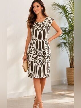NEW! Donna Morgan 100% Linen Dress Tribal Brown Tan SZ 6P